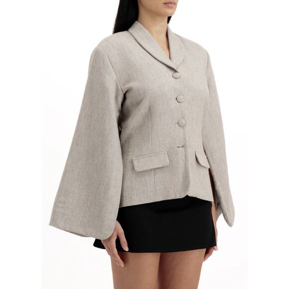 Marlies Grace Cate Coat - Blazer With Cape-Style Sleeves in Cream Grey Wool XS - Picture 1 of 14